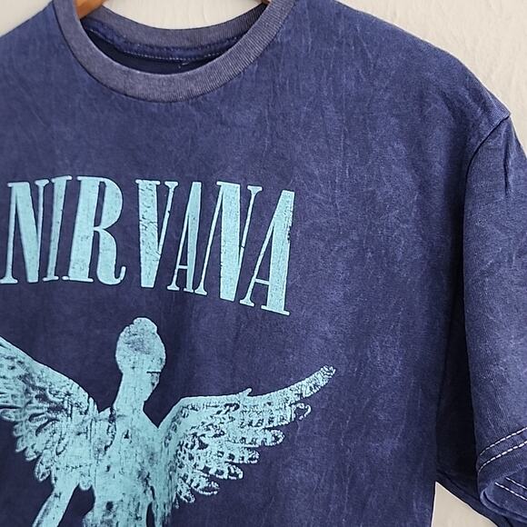 NIRVANA Blue Short Sleeve 100% Cotton Crewneck T-shirt Angel Graphic Top - Picture 8 of 8